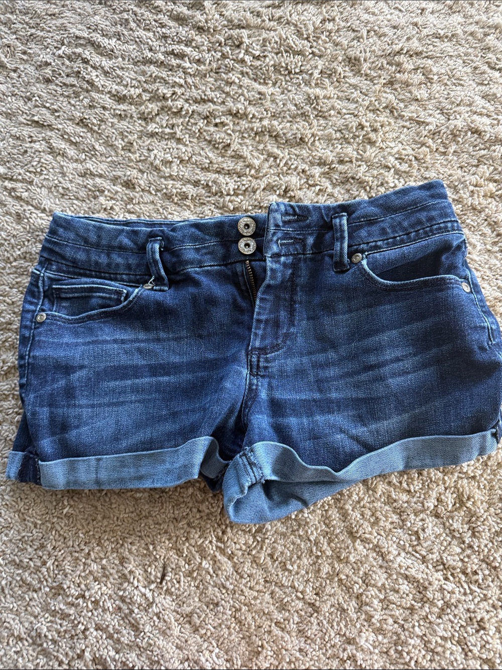 Classic Dark Blue Denim Cuffed Women's Shorts
